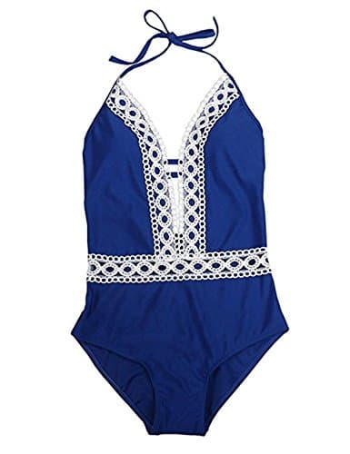 Women's One-Piece Floral Border Beach Deep V-Neck Swimsuit