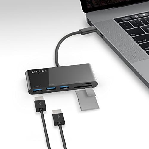 ATECH USB C to 3 Port USB 3.0 Hub Thunderbolt 3 adapter MicroSD/SD Card Reader for USB Type-C Premium Devices for new MacBook, MacBook Pro 2016,2017,2018, Google ChromeBook Pixel, HP Spectre (Black)