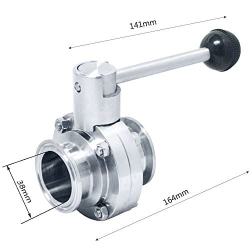 Piupe 1-1/2" Diameter 38mm OD Sanitary SS316 WOG 1000 Butterfly Valve to Clamp Ferrule OD 50.5mm