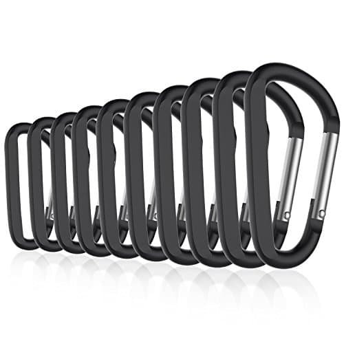10PCS 3" Aluminum Carabiner Clip with Keyring, Light Durable Nonlocking Caribeaner Hook Buckle for Outdoor Camping EDC Key Chain Ring(Black)