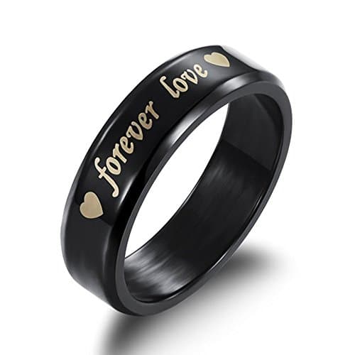 UM Jewelry Mens Womens Stainless Steel "forever love" Engraved Heart Couples Ring Black