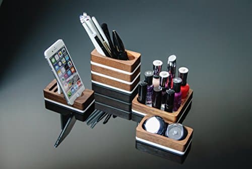 Makeup Organizer, Walnut Wood and White Acrylic Makeup Organizer, Walnut Wood Night Stand Organizer