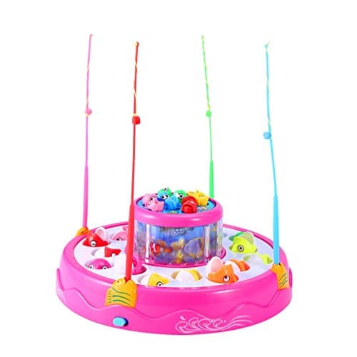 Fishing Toy,TOWERPRO Fish Game Electric Rotating Magnetic Fishing Gaming for Parent Child Interaction Imagination (Double Layer)