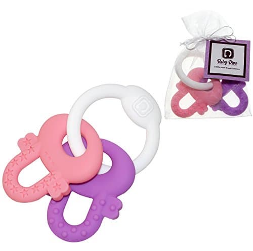 Teething Toys - Baby Teether - Teething Ring and Keys - Soft BPA Free (Pink)
