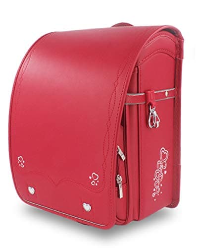 Ransel Randoseru Backpack Fully-automatic satchel Japanese school bag for girls and boysSenior PU leather Large capacity light weight Rain Cover （26×20×35cm）【New Wind Red 】
