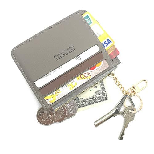 Women's Slim Leather Coin Purse Business Cards Case Change Travel Wallet With Key Ring