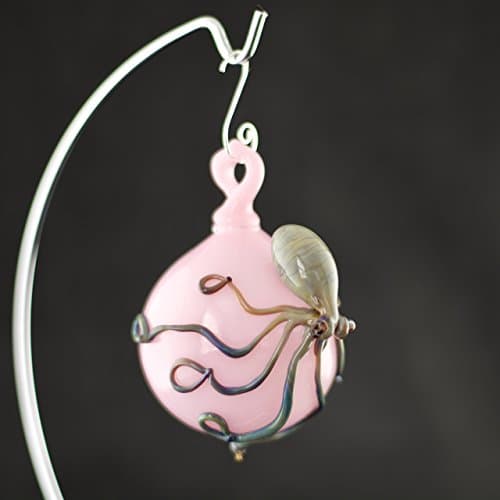 Octopus Hand Blown Ornament in Pink Cadillac & Silver Amethyst #622