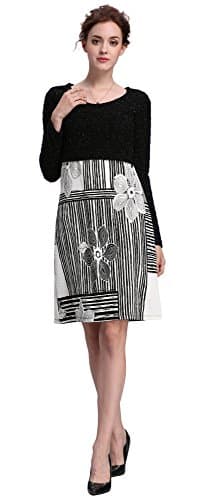 Maramita Women's 2 Piece Nursing Dress with Long Sleeve Crop Top (X-Large, Black Floral)