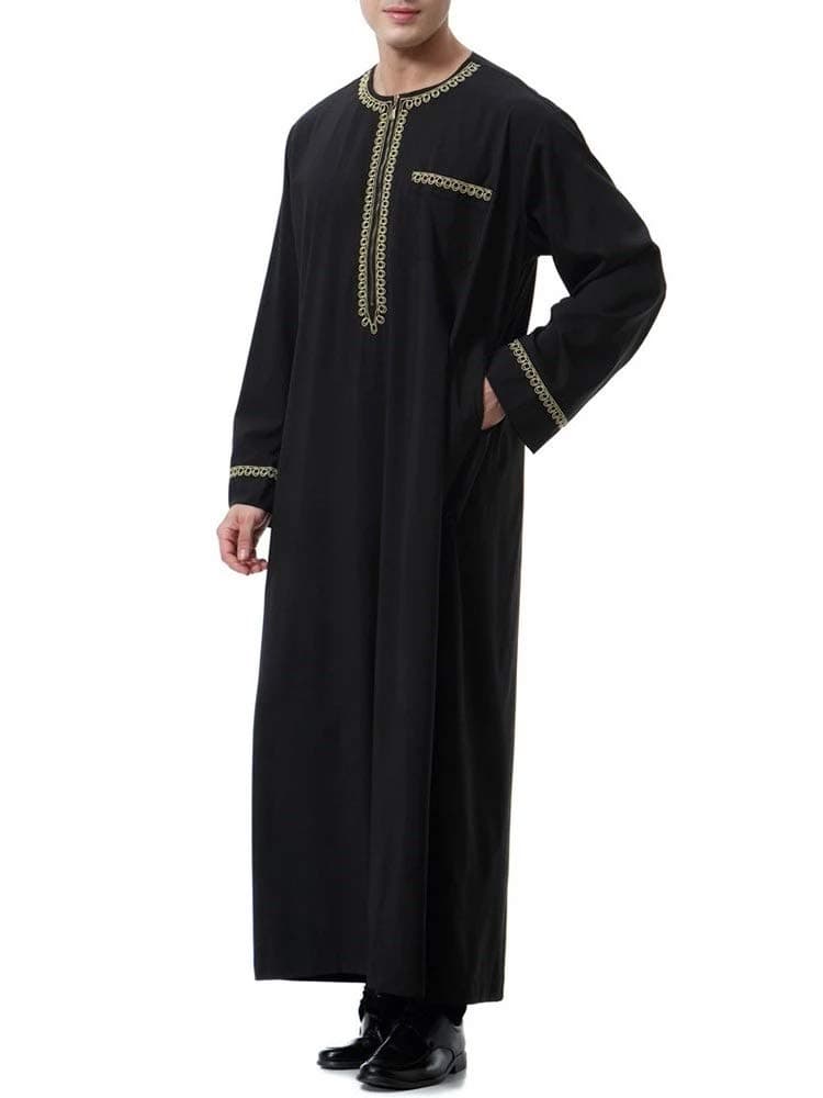 Ryannology Mens Abaya Kaftan Islamic Saudi Arabic Thobe Long Sleeve Henley Neck with Side Pockets