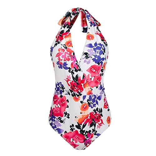 Kxing One Piece Swimsuit Women Vintage Floral Printed Halter High Waisted Bathing Suits Modest Swimwear