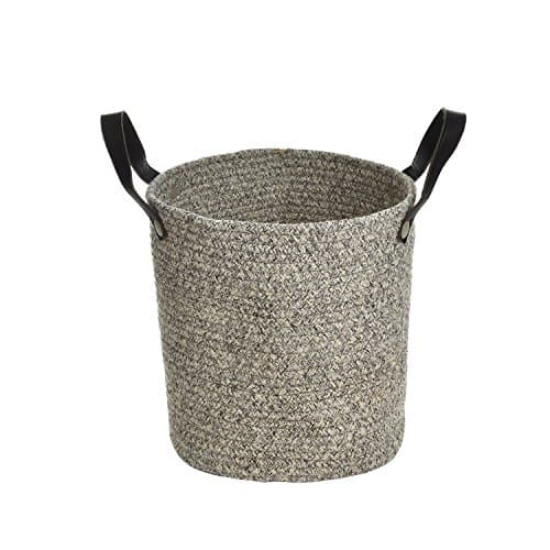 X.Sem Cotton Rope Storage Baskets with Leather Handle,Small/Medium/Large Size Woven Baskets, Laundry Basket, Toys Storage, Nursery Bins for Home Decor (Coffe, S (12''x12''))