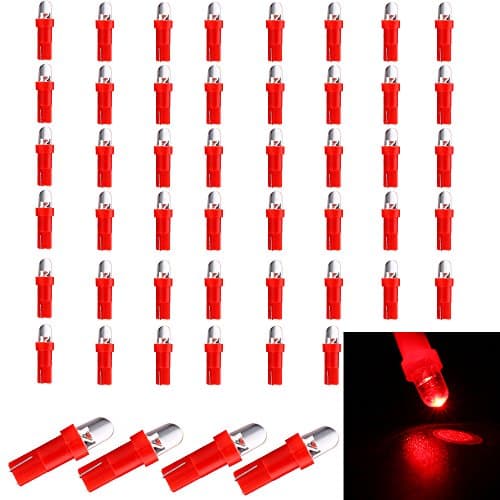 EverBright 50-Piece Red T5 1-SMD Floodlight LED Automotive Car Lights Bulb Dashboards Gauge Indicator Bulbs Ignition Lights Side Light Sidelight Bulb For 17 18 27 37 58 70 73 74 79 85 86 2721