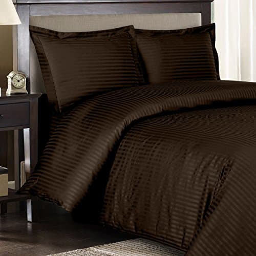 Ultra Soft & Exquisitely Smooth, Genuine 100% Egyptian Cotton 1000 Thread Count Bed In a Bag, Lavish Sateen Stripe Bed Ensemble Includes Sheet Set, Duvet Cover Set and White Down Alternative Comforter (Duvet Insert), 8 Piece Queen Size Bed In a Bag, Stripe, Chocolate