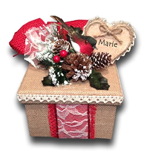 Christmas Chickadee Keepsake Box, Burlap, Handmade, Personalized, medium
