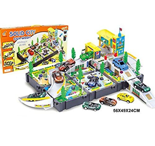 Car wash playset with 2 cars and road signs pretend car wash for boys and girls Parking Garage Toy
