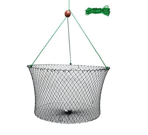 Ouzong Double Ring Wire Crab Hoop Pier Net Fishing Lobster Shrimp Trap 23.6”X19.7” with 26’ Rope 11” Depth