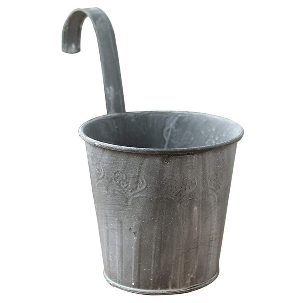 Jroyseter Retro Metal Iron Bucket Flower Pot Hanging Keg Flower Pot with Hook Garden Plant Planter Decoration Pot for Study Living Room Bedroom