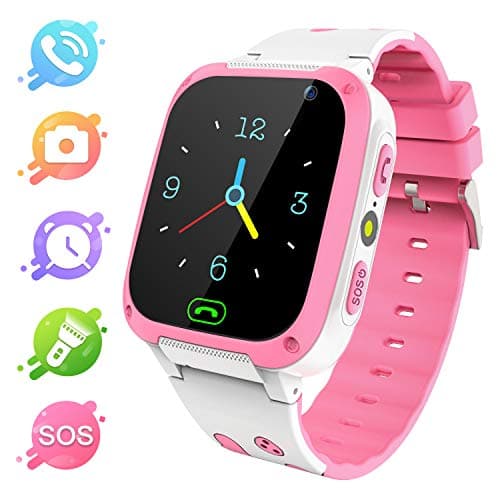 Kids Smart Watch Phone – LBS Tracker Smartwatch with Call SOS Voice Chat Alarm Clock Flashlight Camera Game for Children Boys Girls Compatible with iOS and Android (Pink)