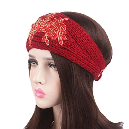 Whgo Women Ladies Boho Turban Head Warp Hair Band Knitting Wide Elastic Headband (Red)