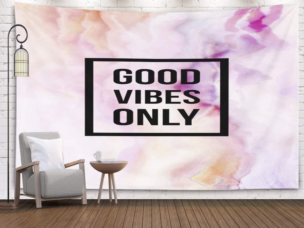 TOMWISH Wall Tapestry Abstract, Tapestries Decoration Hanging Wall Bedroom and Home Décor Dorm Vibes Only Motivational on Abstract Liquid Background 80X60 Inch,Pink Yellow