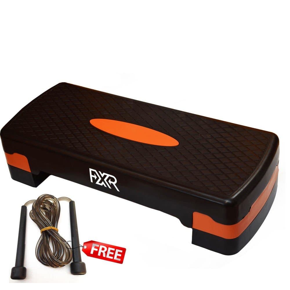 FXR Sports 2 Level Adjustable Aerobic Step Stepper With Free Skipping Rope