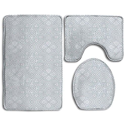 XsWu Bathroom Rug Celtic Pale Colored Square And Star Shaped Original Retro Tribal Celtic Knot Patterns 3 Piece Bath Mat Set Contour Rug And Lid Cover