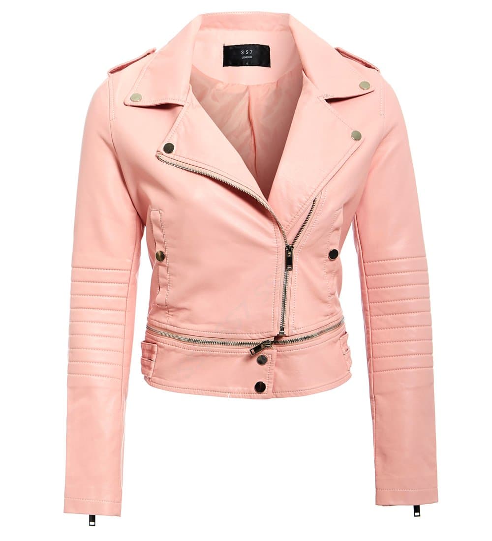 SS7 New Womens Faux Leather Biker Crop Jacket Ladies Zipped Size 8 10 12 14