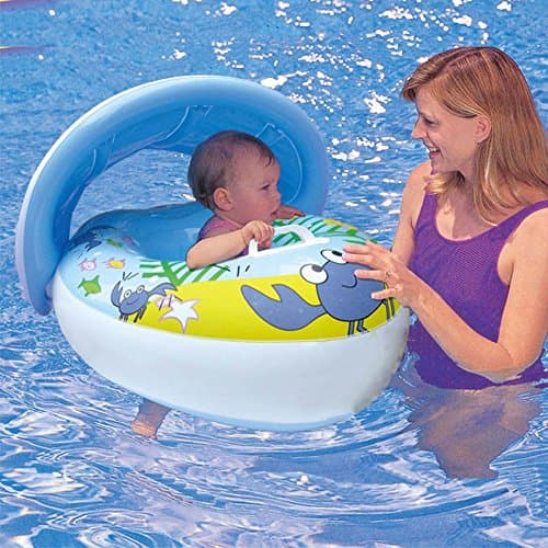 Baby Swim Pool Float with Detachable Sunshade Canopy Inflatable Swimming Seat Floats Boat for Kids,Toddler ages 6 to 24 months.(Blue)