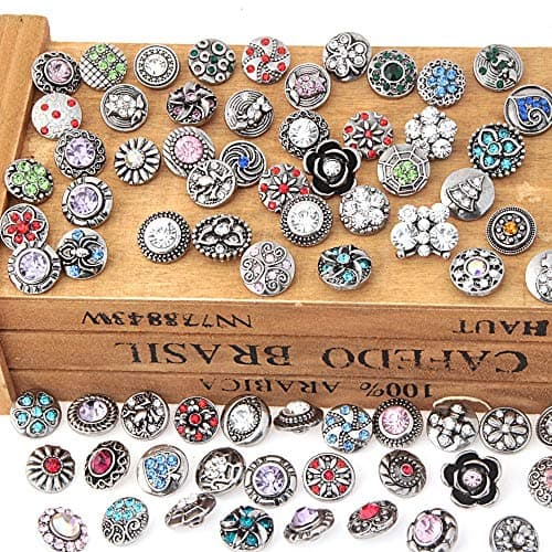 Simple Pratical Supplies DIY Mixed Antique Silver Color Snap Button Rhinestone Jewelry Charm Pack of 10 Pcs