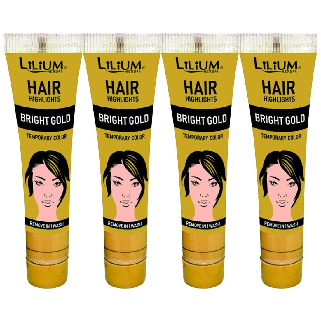 Lilium Herbal Hair Highlights Gold Temporary Color 20gm each Pack of 4 (Remove in 1 Wash)