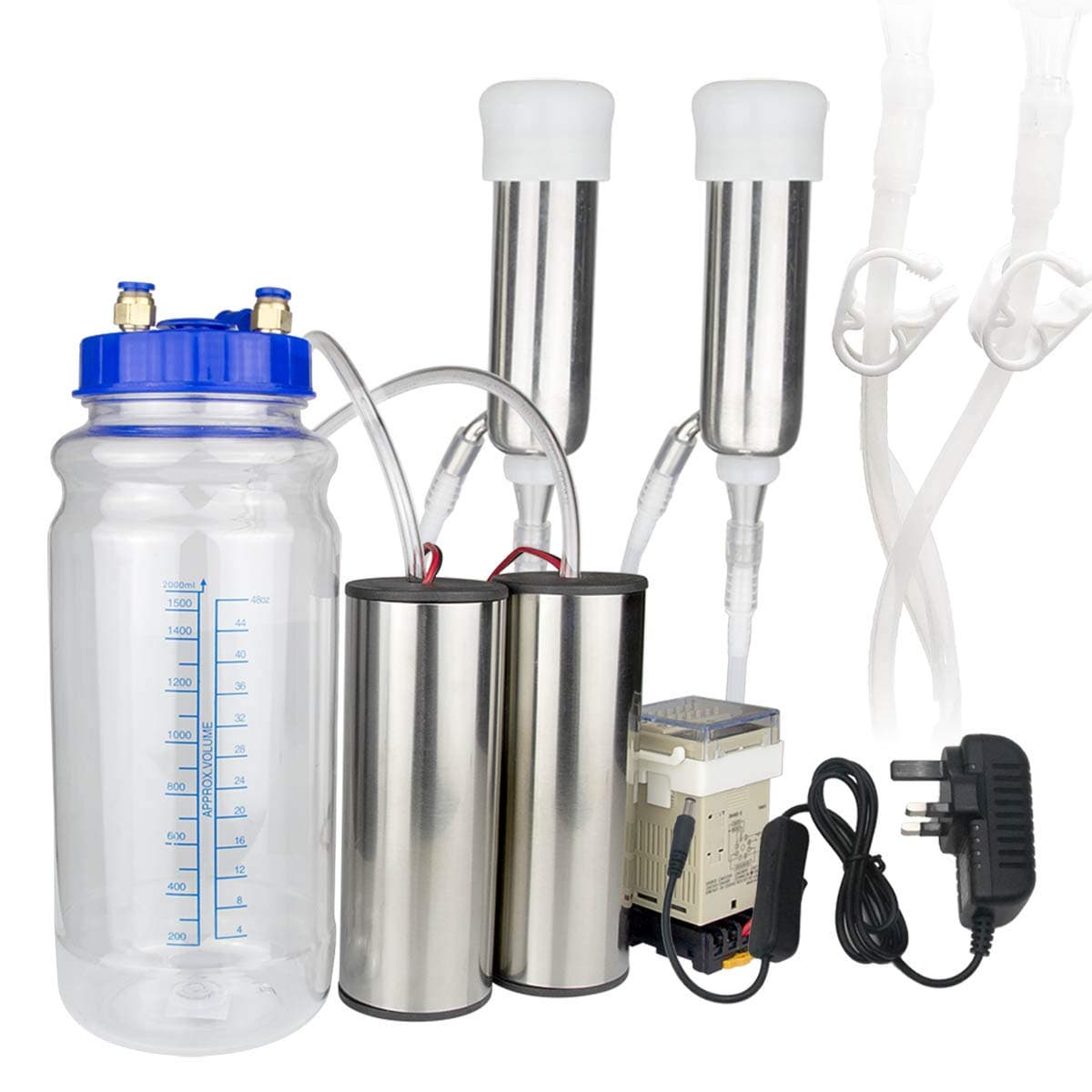 Hantop Milking Machine for Cow, Portable Electric Cow Milker Milking Machine with 2 Teat Cups, Operating Time Setting Device, 2L Stainless Steel Milk Bucket, Food Grade Hose (for Cow 2L)