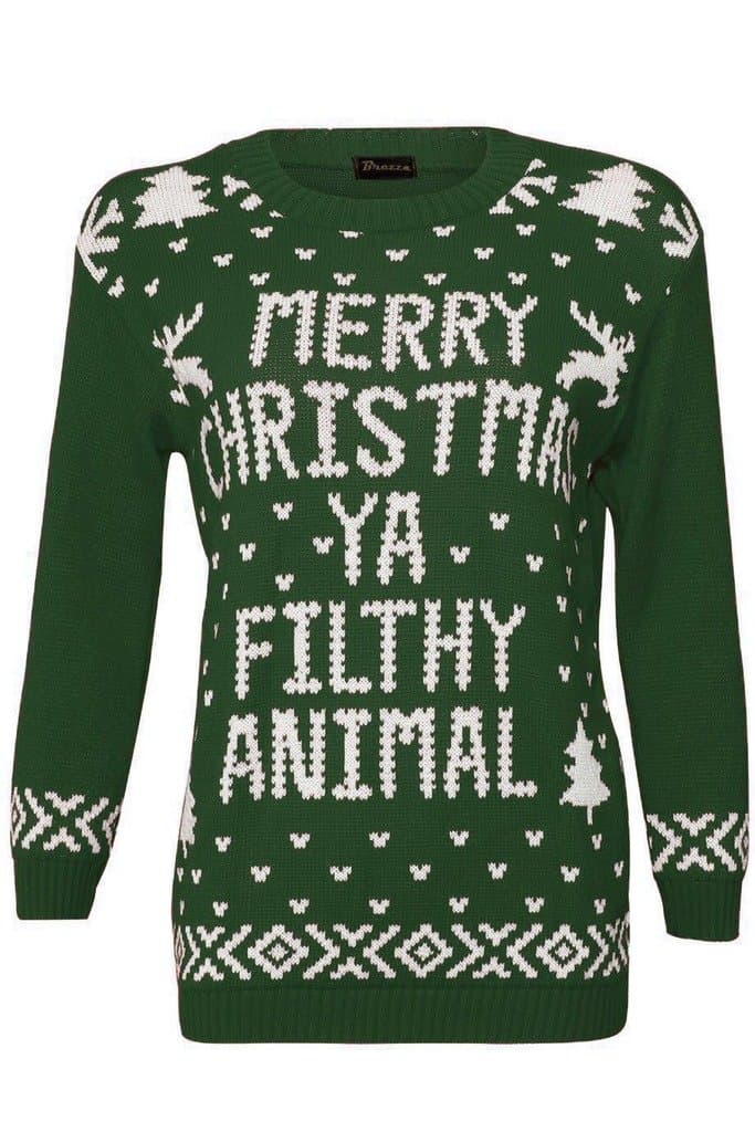 Xmas Women Jumpers Merry Christmas Ya Filthy Animal Ladies Christmas Novelty Pullover