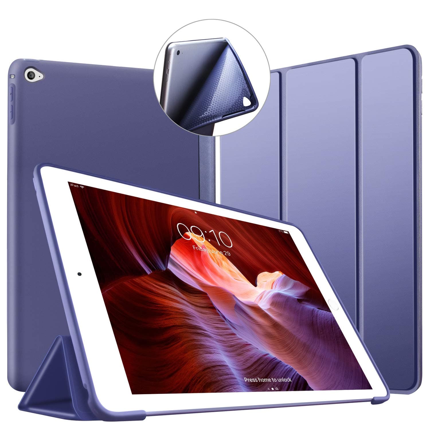 iPad air 2 Case, VAGHVEO Ultra-slim Lightweight Stand Shell Protective Smart Case [Auto Sleep/Wake] with Flexible Soft TPU Back Cover for Apple iPad Air 2 9.7 inch Tablet, Navy Blue