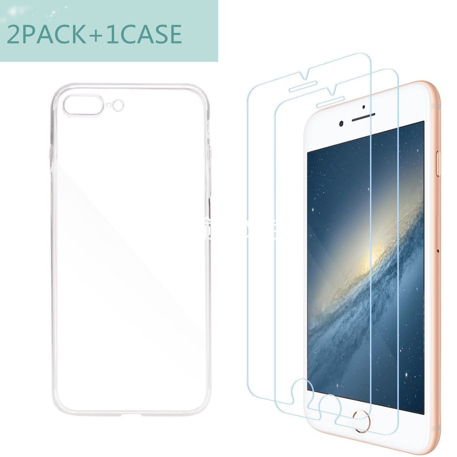 Bbymie 9H Tempered Glass Screen Protector for iPhone 8 Plus/iPhone 7 Plus Screen Protector,iPhone7/iPhone8 Screen Protector,iPhoneX Screen Protector -2 Pack +1 PCS CASE (5.5-iphone7plus/8plus)