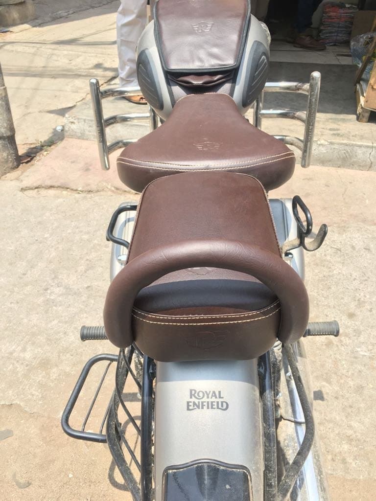 Sahara Gun Metal, seat Cover, Tank Cover & Handle Rod/Back Support Seat Cover for Royal Enfield Classic 350/500 - Coffee Brown.