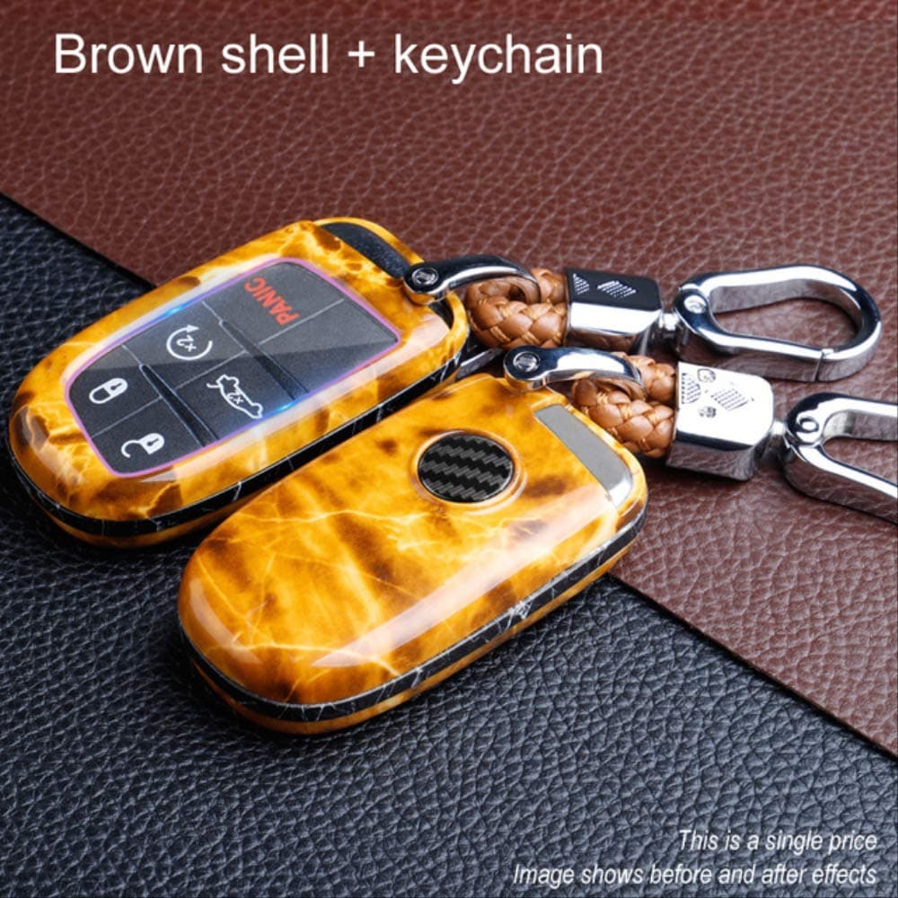 LLOOMMB Keychain Car ABS Key Case Cover Chain For Jeep Grand Cherokee Compass Patriot Renegade For Dodge Challenger Journey Fiat Brown