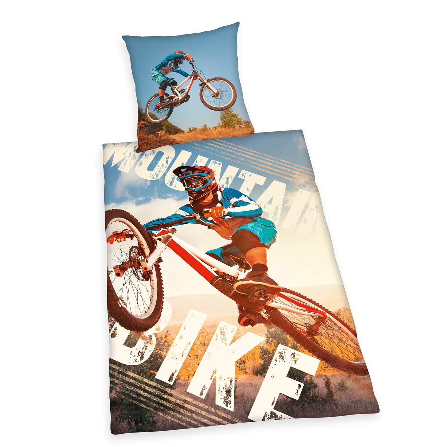 Herding YOUNG COLLECTION Bedding Set, Reversible Motif Mountain Bike, Duvet Cover 135 x 200 cm, Pillow Case 80 x 80 cm, Cotton/RenforcéOEKO-TEX STANDARD 100
