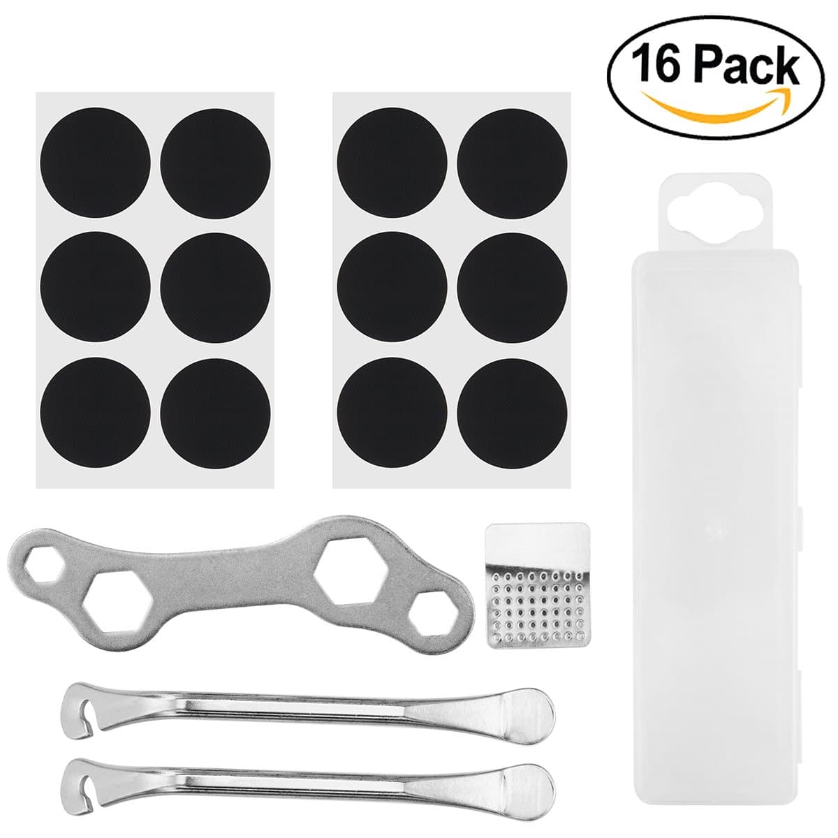 Bicycle Inner Tube Repair Kit,Starpeak Bike Inner Tube Rubber Patches(12pcs), Bike Tire Lever(2pcs), Hexagon Bicycle Wrench, Metal Tire Rasp for Foldable Bicycle Mountain Bike DownHillbike (16 IN 1)