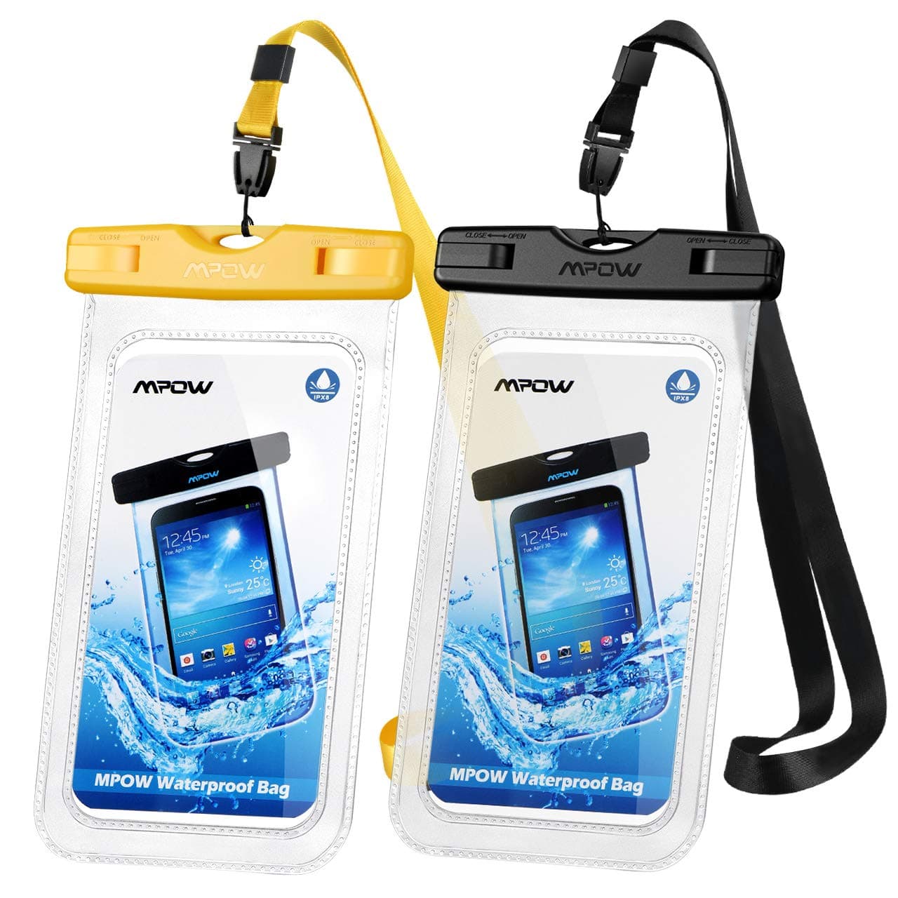 Mpow Waterproof Phone Case, IPX8 Waterproof Phone Pouch Dry Bag with Portable Lanyard Compatible with iPhone 11/XS/XS Max/XR/X Galaxy S10/S9/S8 Up to 6.5", Suit for Beach, Hiking, Travel 2 Pack