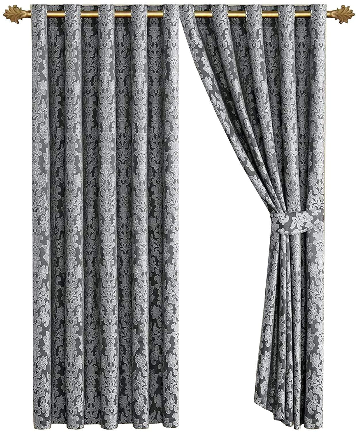 Fully Lined GREY Heavy Jacquard Ring Top Curtains 66''x72'' & 90''x90'' (90''x90''(228x228cm), Grey)