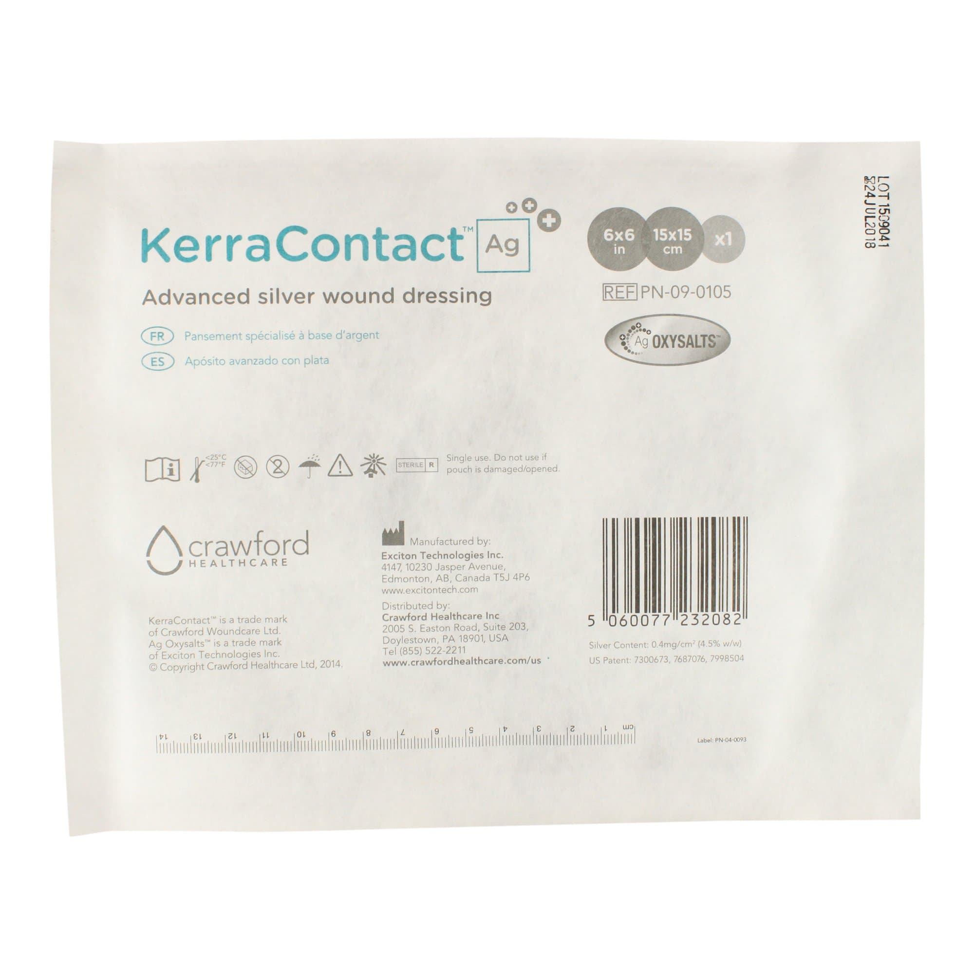 KerraContact Ag 6"x6" Silver Wound Dressing (PN-09-0105) - Utilizes Ag Oxysalts Technology to Kill Bacteria Within a biofilm - for Chronic and Acute Wound Care Treatment (1 Each)