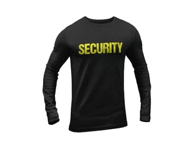 Security T-Shirt Distressed Long Sleeve Tee Screen Printed Front & Back