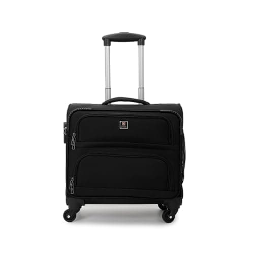 Swiss Military Cosmos Soft Cabin Size Overnighter Laptop Travel Luggage Trolley Bag for Men & Women, Push Button Trolley Handle, 360° Rotatable Wheels, 3 Dial Lock, Quick Access Pockets (45L) Black
