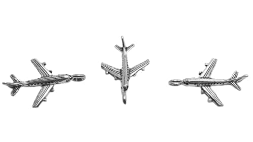 Set of Three (3) Silver Tone Pewter Jet Airplane Charms