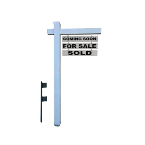 Real Estate Yard Sign Post Kit - White Vinyl 3-Piece with SOLD/FOR SALE/COMING SOON Riders & Grommets