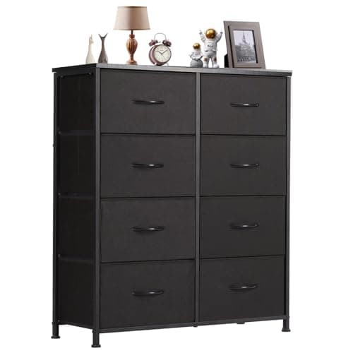 DUMOS Dresser for Bedroom with 8 Drawers, Clothes Drawer Fabric Closet Organizer, Cloth Dresser with Metal Frame and Wood Tabletop Chest Storage Tower for Kids Room, Nursery, Living Room, Entryway