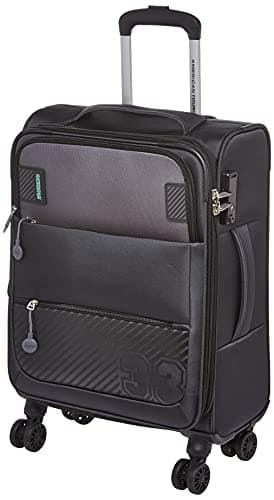 American Tourister Majoris + Suitcase, 4 Spinner Wheels, Soft Top, 100% Polyester, Blue|Corner Guards|Front Pocket|TSA Combination Lock|Expandable|Retractable Aluminum Handle - 3 Years Global Warranty