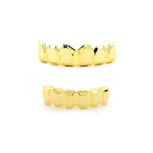Diamond Cut Teeth Grill Set in 14K Gold Finish - One Size Fits all