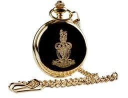 QRH Crested Pocket Watch 24 Carat Gold Coated Army Watch Luxury Gift in Case Queens Royal Hussars