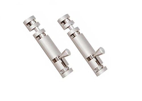 KITCHEN SHOPEE Stainless Steel Full Round Tower Bolt Door Latch 8 inch Standard Size, Silver -Set of 2 PES